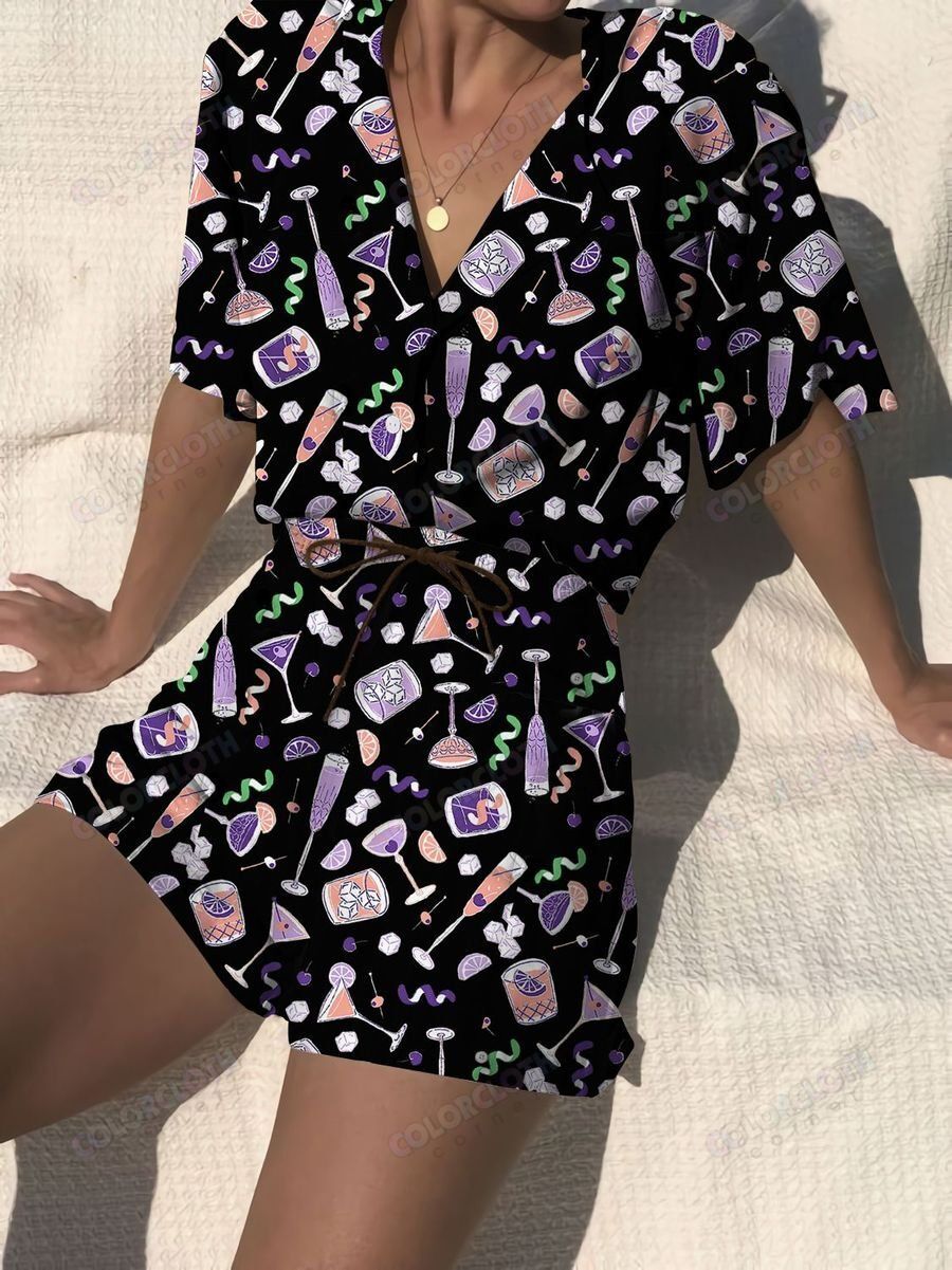 Cocktail Purple Women Hawaii Shirt And Short Ha29917