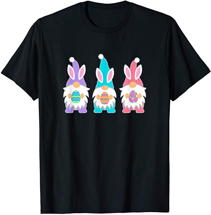 Three Cute Easter Bunny Gnomes with Bunny Ears and Eggs T-Shirt