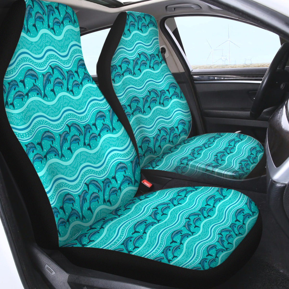 Jumping Dolphins Mint Stripes Swqt3650 Car Seat Covers