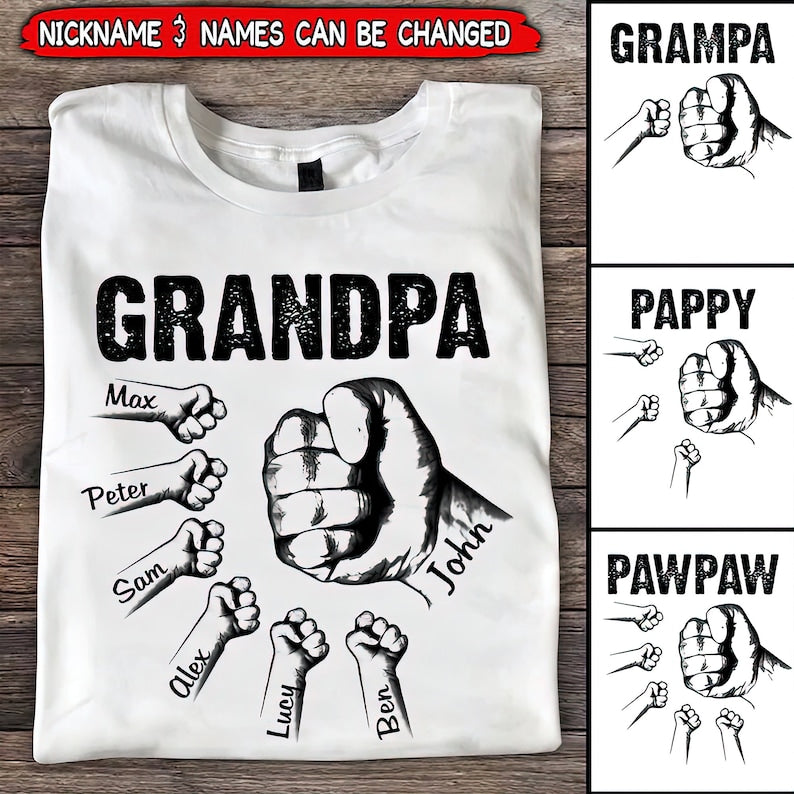 Personalized Grandpa With Grandkids Hand To Hands Shirt, Personalized Papa Grandpa Tshirt, Father’S Day Shirt Gift