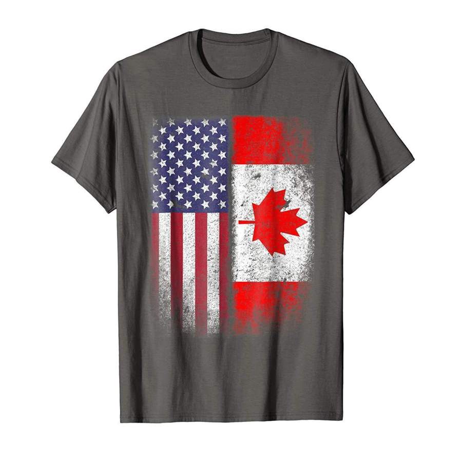 Canadian American Flag T-shirt Canada America Vintage Tee