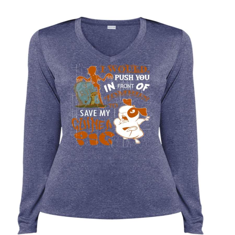 Zombies To Save My Guinea Pig T Shirt, My Favorite T Shirt, Cool Shirt (Ladies LS Heather V-Neck)