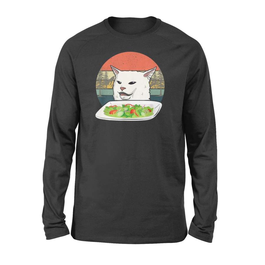 Cat Meme Woman Yelling At Table Dinner Ugly Christmas Gift Long Sleeve