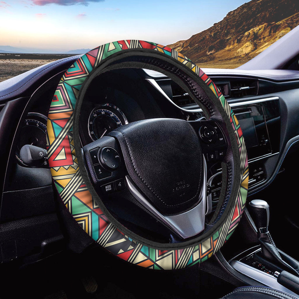 Retro African Ethnic Tribal Print Car Steering Wheel Cover