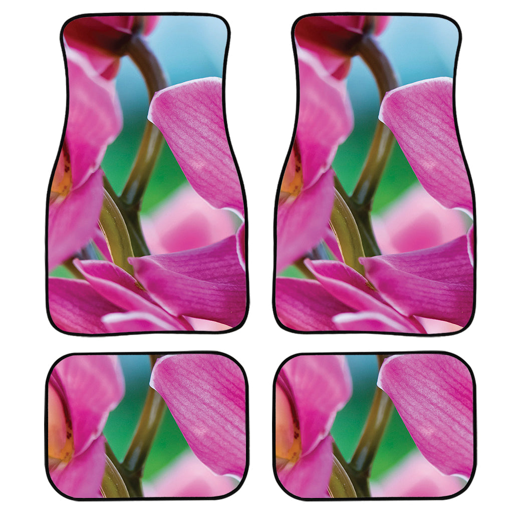 Pink Orchid Flower Print Front And Back Car Floor Mats, Front Car Mat