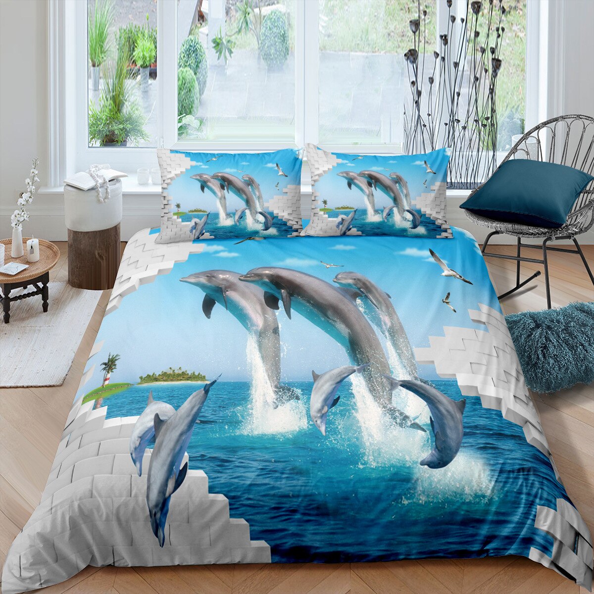 Dolphin Bedding Set Boys Teens 3D Marine Life Themed Duvet Cover Dekbedovertrek 240×220 Bedclothes Home Housse De Couette