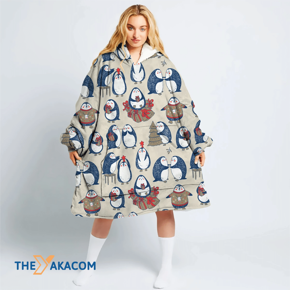 Christmas With Cute Hand Drawn Penguins Hoodie Blanket