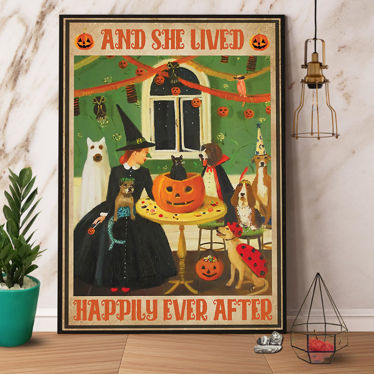 Witch & Dog And She Lived Happily Ever After Halloween Canvas And Poster, Canvas Prints, My Poster Wall, Canvas Wall Art, Wall Decor Visual Art, Halloween Gift, Happy Halloween