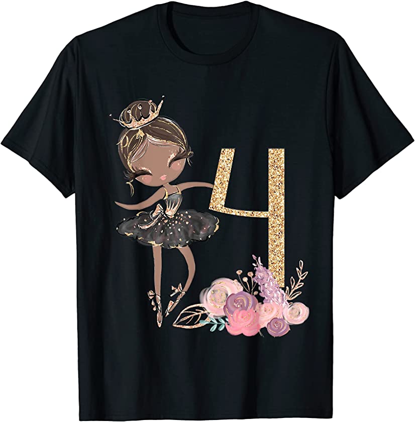 4th Birthday Ballerina Dancer Ballet Black Girl Magic Four T-Shirt