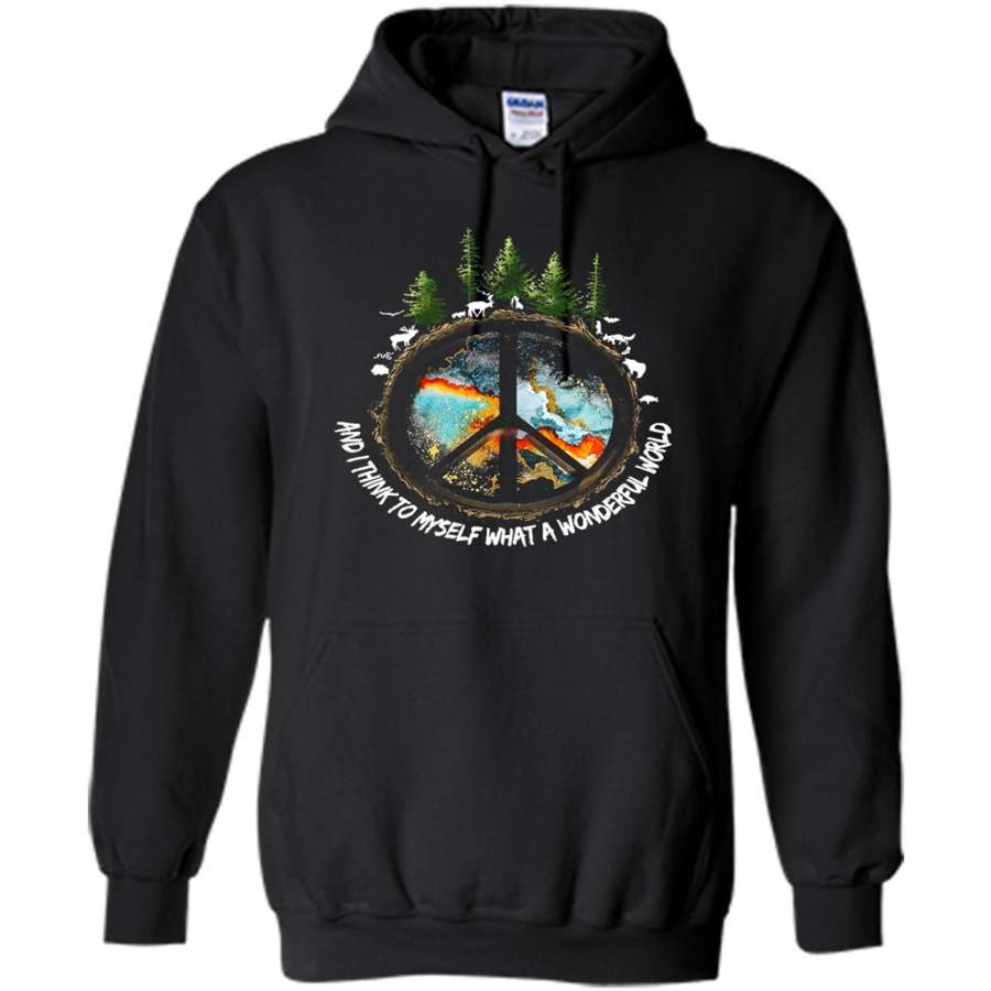 And I Think To Myself What A Wonderful World, Safe The World, Animal and Tree, Peace Sign – Gildan Heavy Blend Hoodie