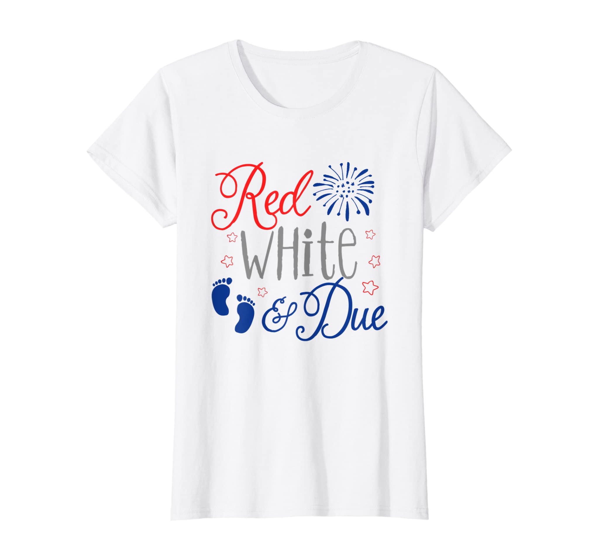 Womens Red White And Due Pregnancy Announcement 4th Of July Shirt