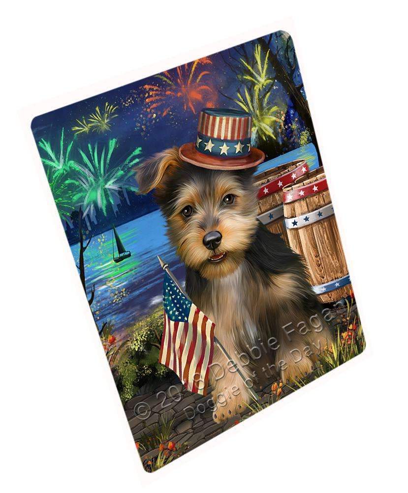 4Th Of July Independence Day Fireworks Australian Terrier Dog At The Lake Blanket Blnkt75864