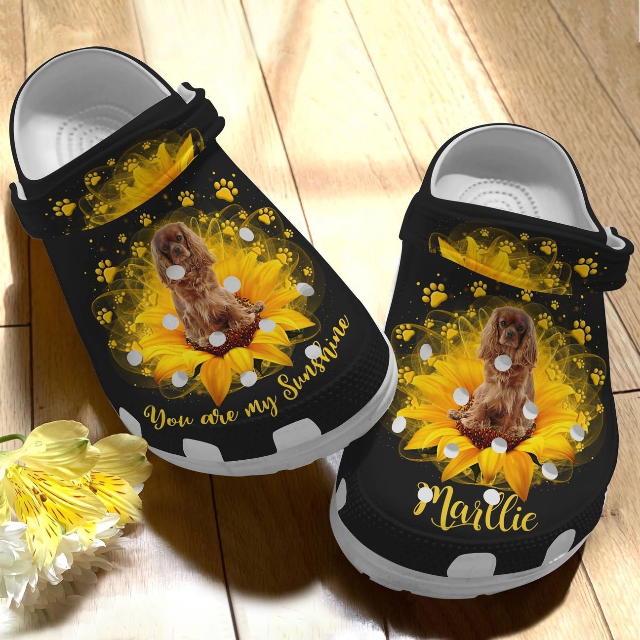 King Charles Spaniel Personalized Clog, Custom Name, Text King Charles Spaniel My Sunshine, Fashion Style For Women, Men, Kid, Print 3D