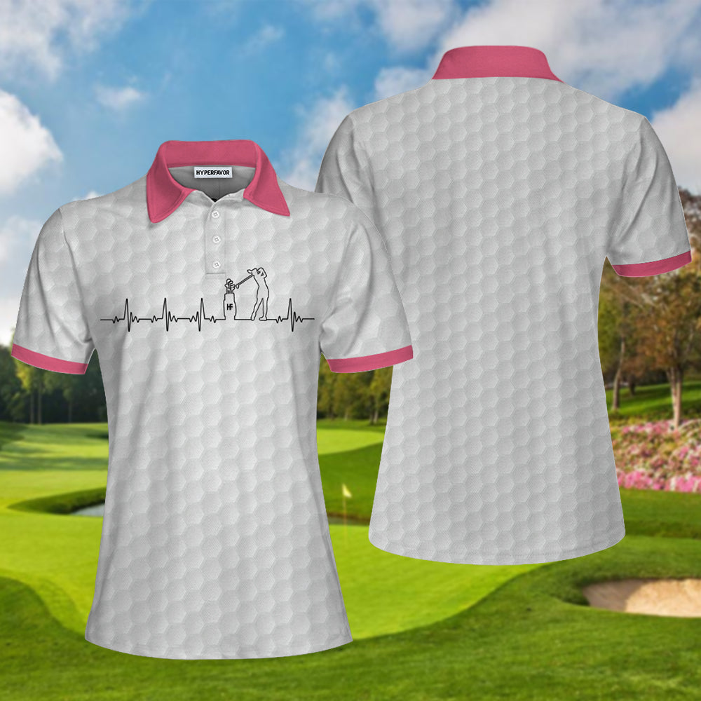 Heartbeat Golfer White And Pink Golf Short Sleeve Women Polo Shirt, Golf Shirt For Ladies Coolspod