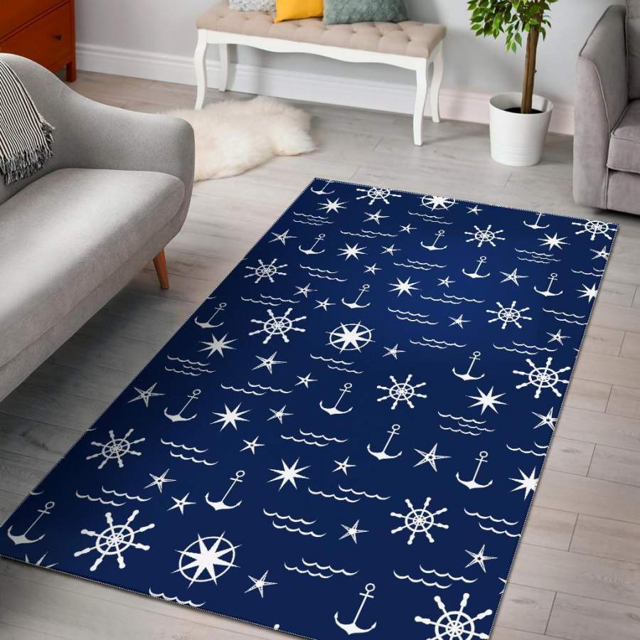 Print Pattern Anchor Nautical Area Rug