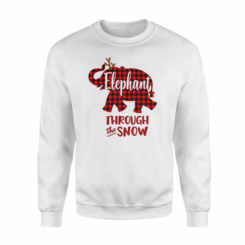 Through The Snow Christmas Elephant Red Plaid Fleece Sweatshirt