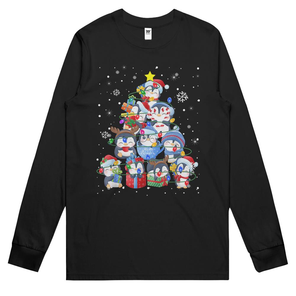 Cute Penguin Christmas Tree Gift Decor Xmas Tree Long Sleeve T Shirts