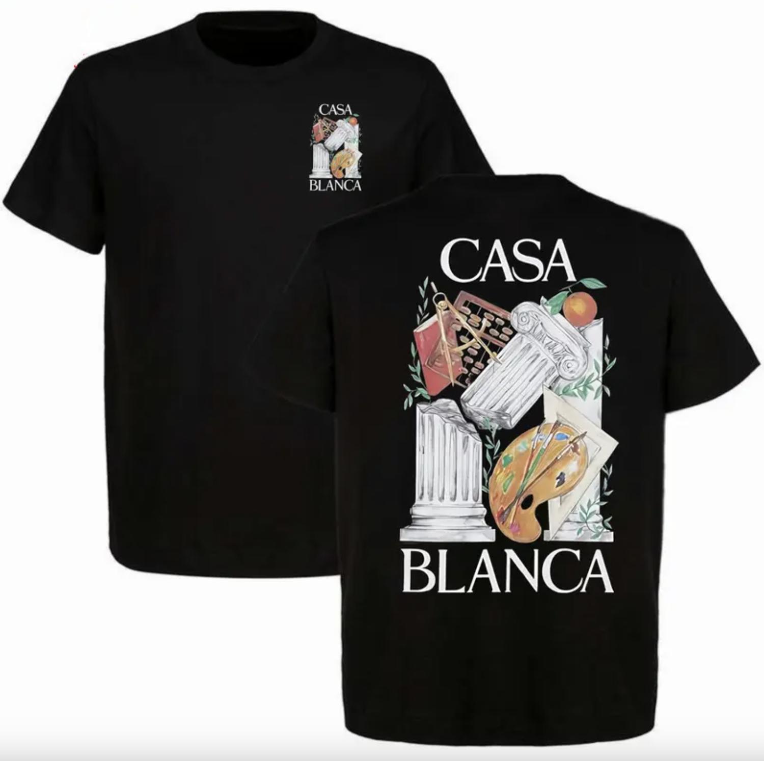 Casablanca Art Columns T-Shirt Schwarzes Oversize Shirt mit Vintage Kunst & Malpalette Motiv, Trendy Grafik Tee für Streetwear & Sommer Style