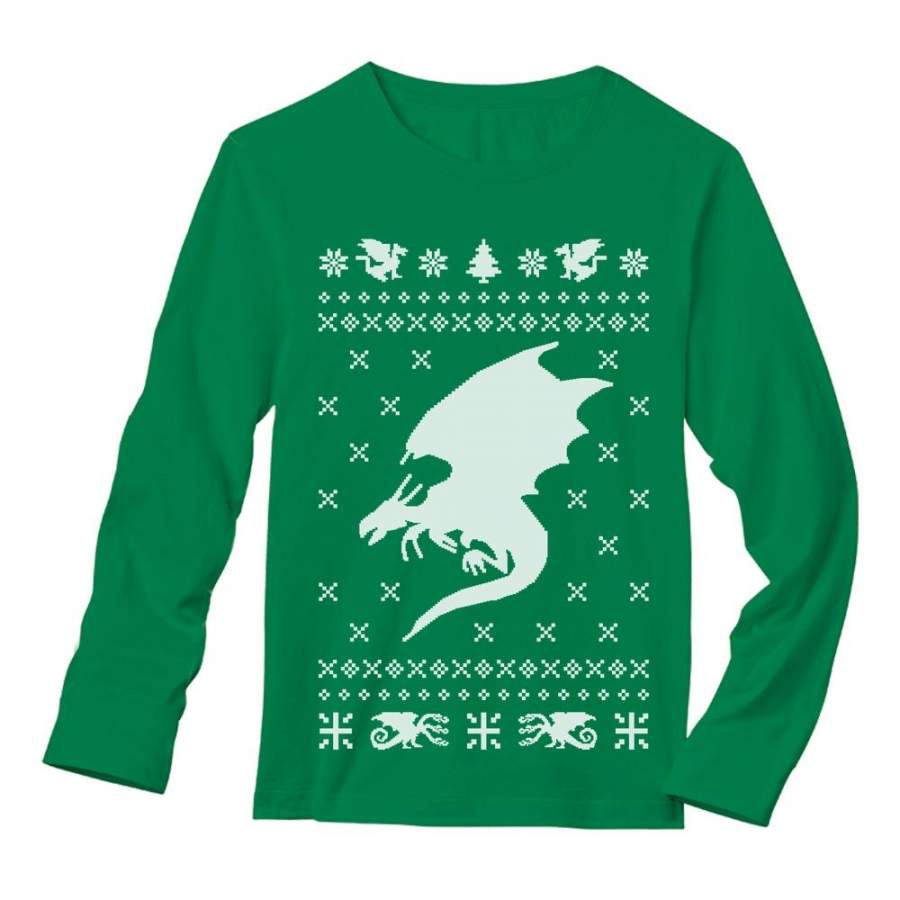 Big White Dragon Ugly Christmas Sweater Xmas Apparel Long Sleeve T-Shirt