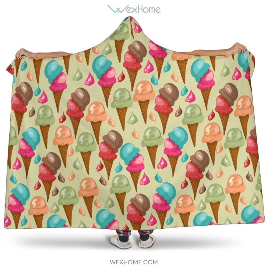 Colorful Ice Cream Pattern Hooded Blanket