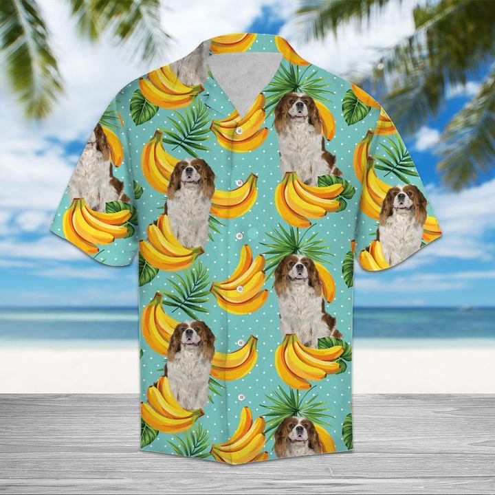 Tropical Banana Cavalier King Charles Spaniel Hawaiian Shirt Summer Button Up For Men, Women, Couple