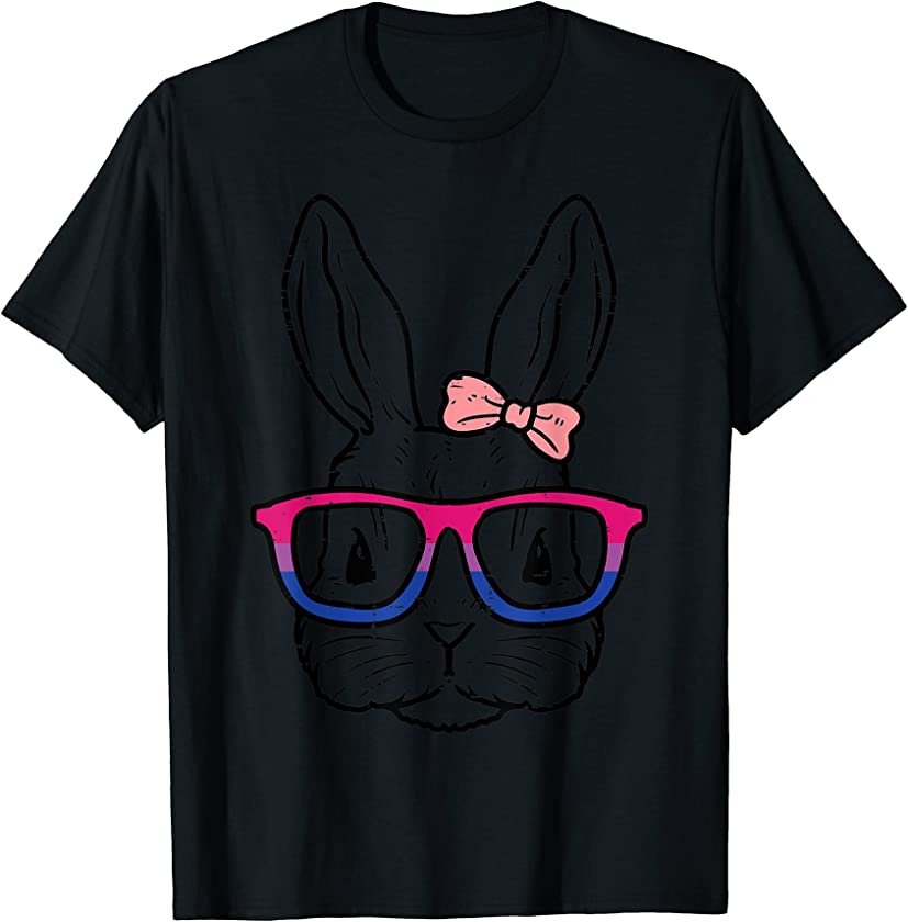 Bunny Rabbit Glasses Cute LGBTQ Bisexual Flag Gay Pride Bi T-Shirt