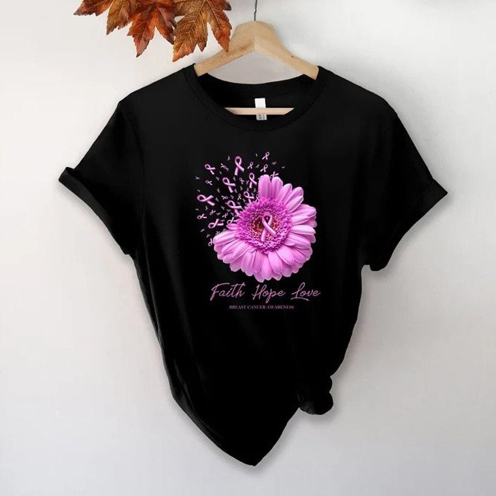 Faith Hope Love Pink Sunflower Breast Cancer Shirts