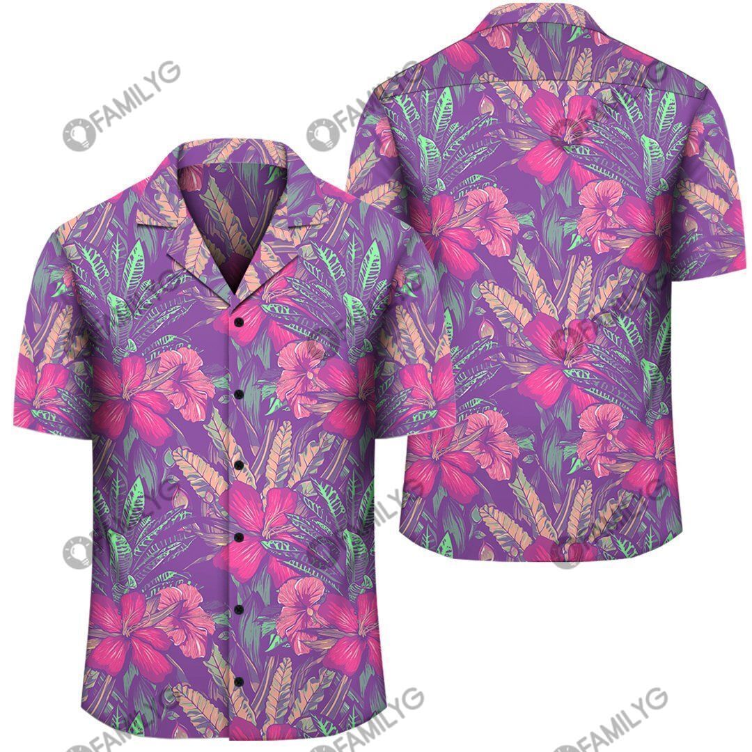 Tropical Hibiscus Purple Hawaiian Shirt Summer Hawaiian For Men, Women, Couple