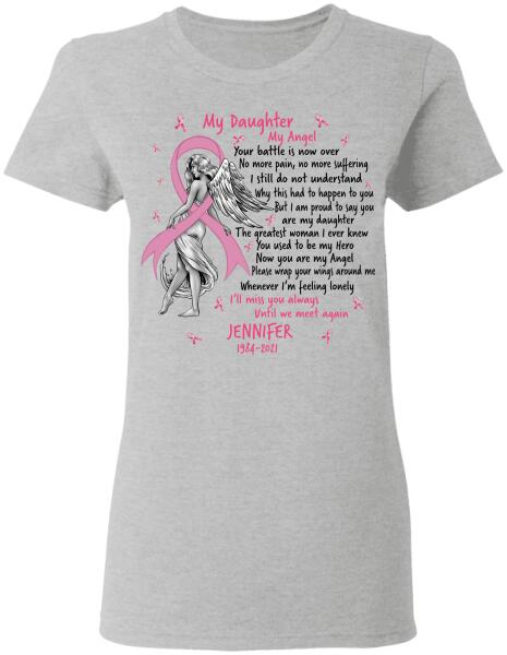 My Angle Your Battle Is Now Over No More Pain Personalized Shirt Breast Cancer Awareness Sh-01161-Ctha