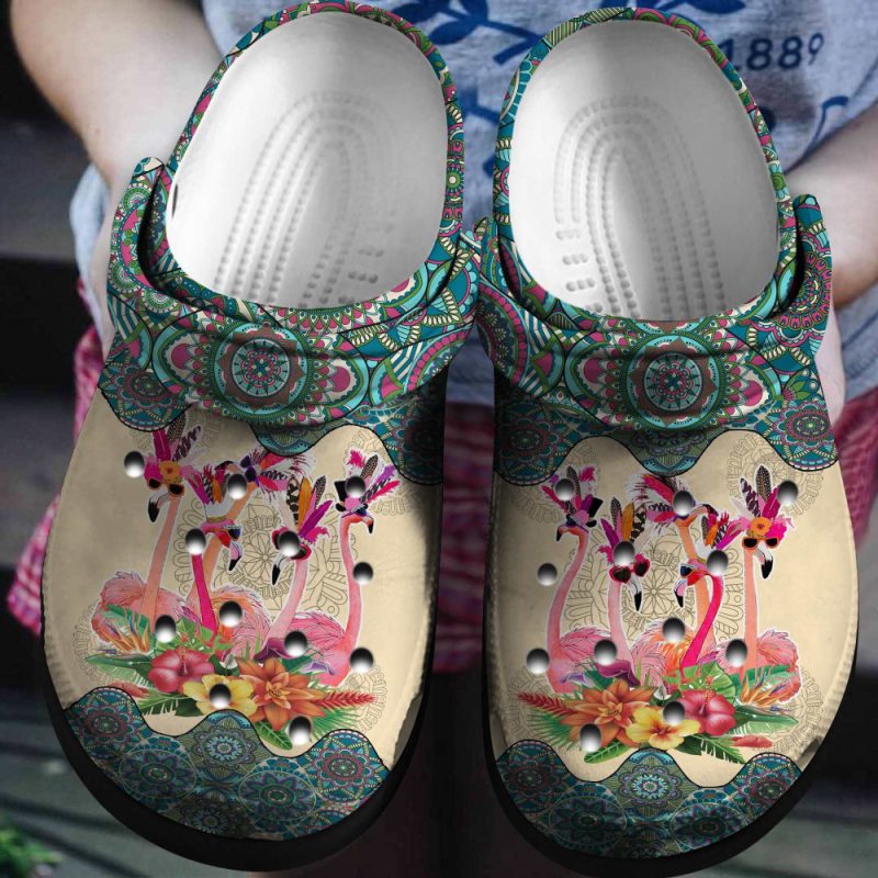 Boho Flamingo Vintage Mandal Gift For Lover Rubber clog Shoes Comfy Footwear