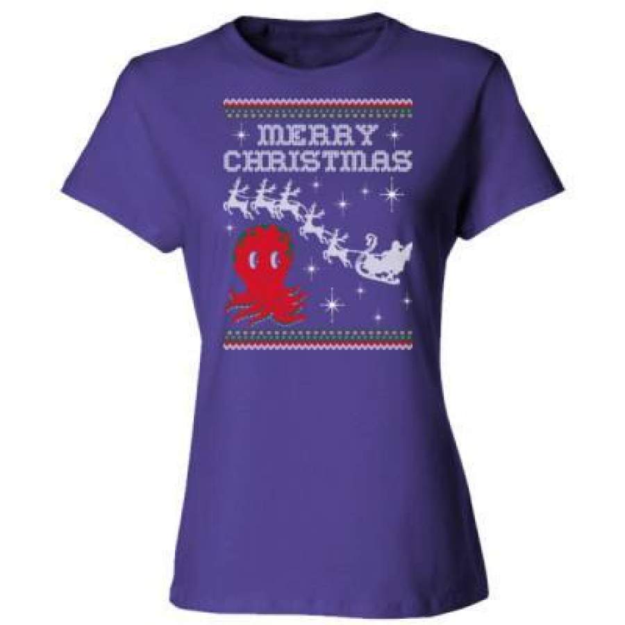 AGR Octopus Merry Christmas Sweater – Ladies’ Cotton T-Shirt