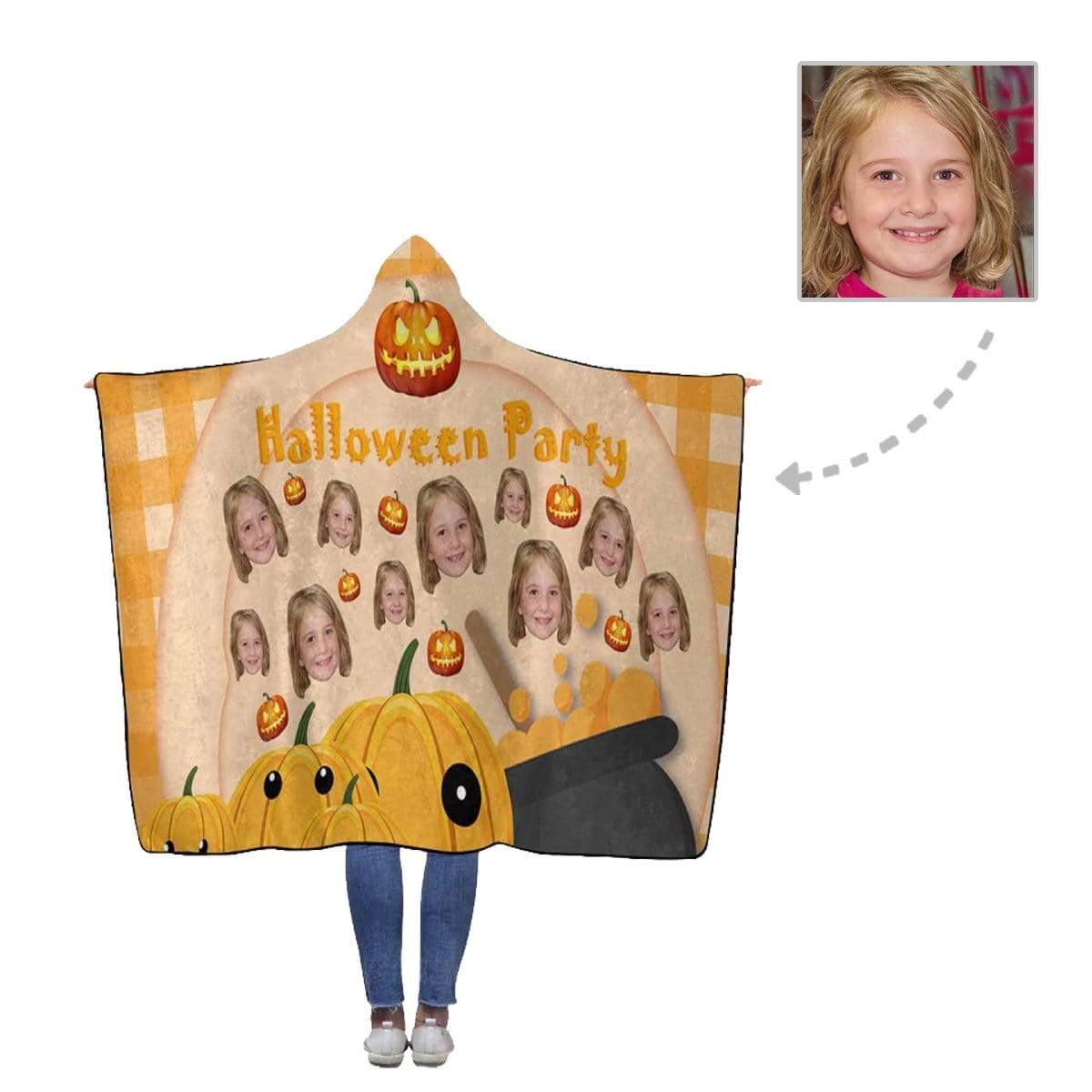 Custom Face Halloween Party Flannel Hooded Blanket