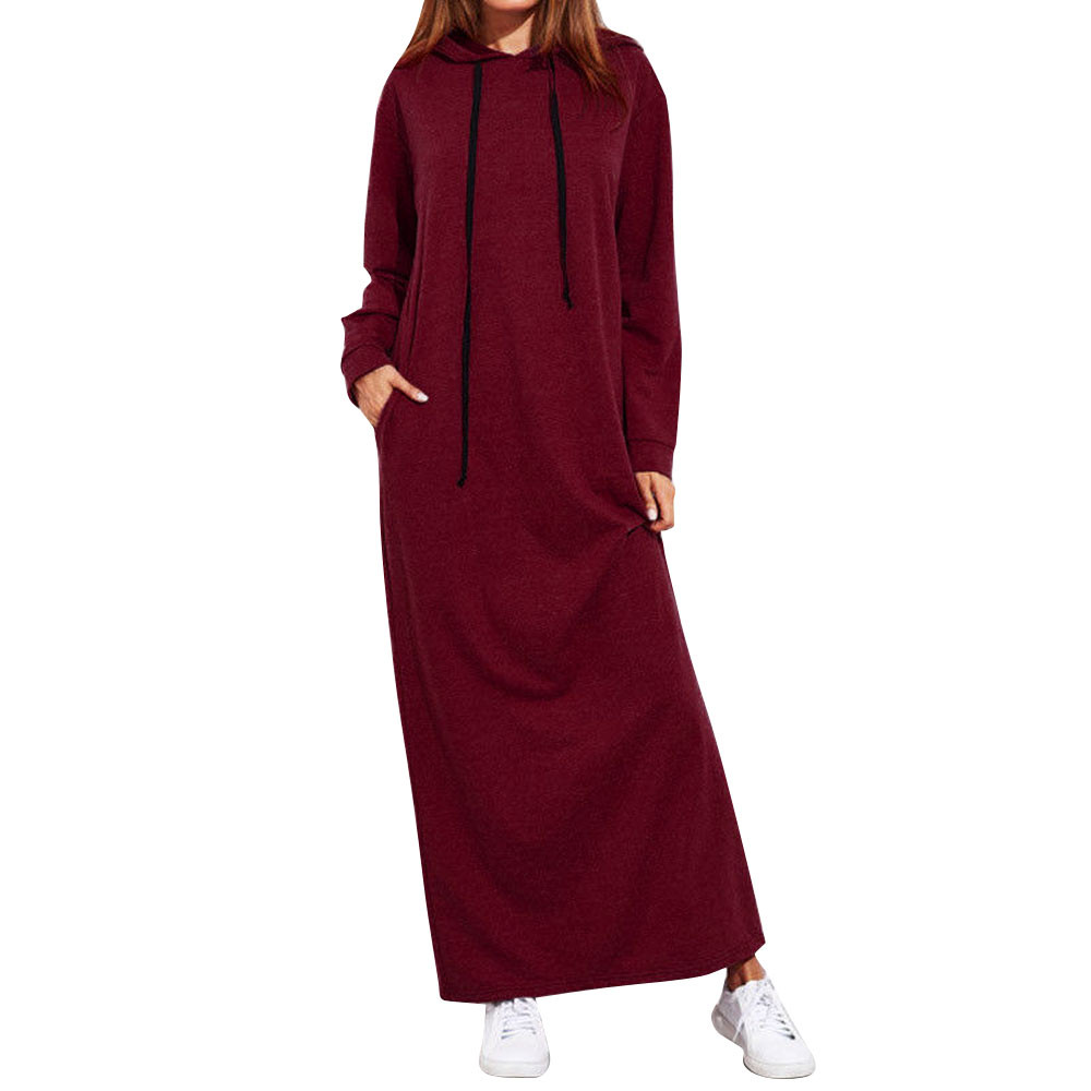 Autumn 2022 Fashion Hooded Sweatshirts Dress Women Casual Solid Long Sleeve Maxi Long Dresses Winter Clothes Vestidos Robe Femme alx