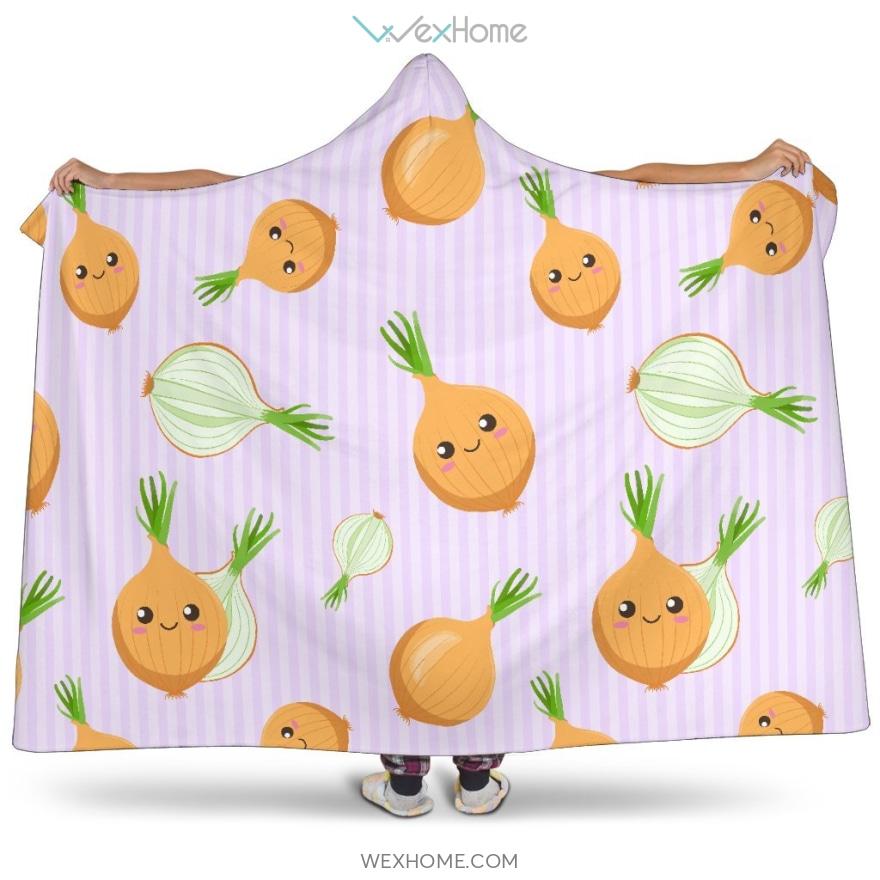 Cute Onions Smiling Faces Purple Background Hooded Blanket