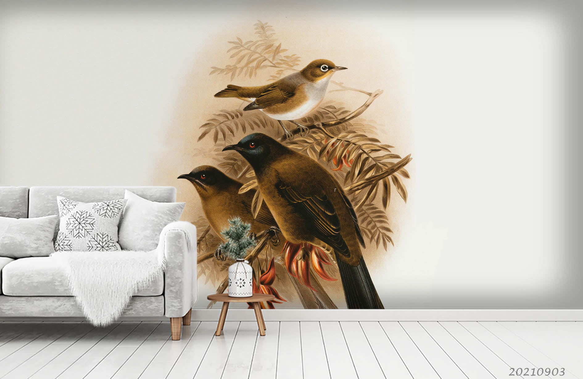 3D Watercolor Animal Bird Branch Wall Mural Wallpaper Lqh 254