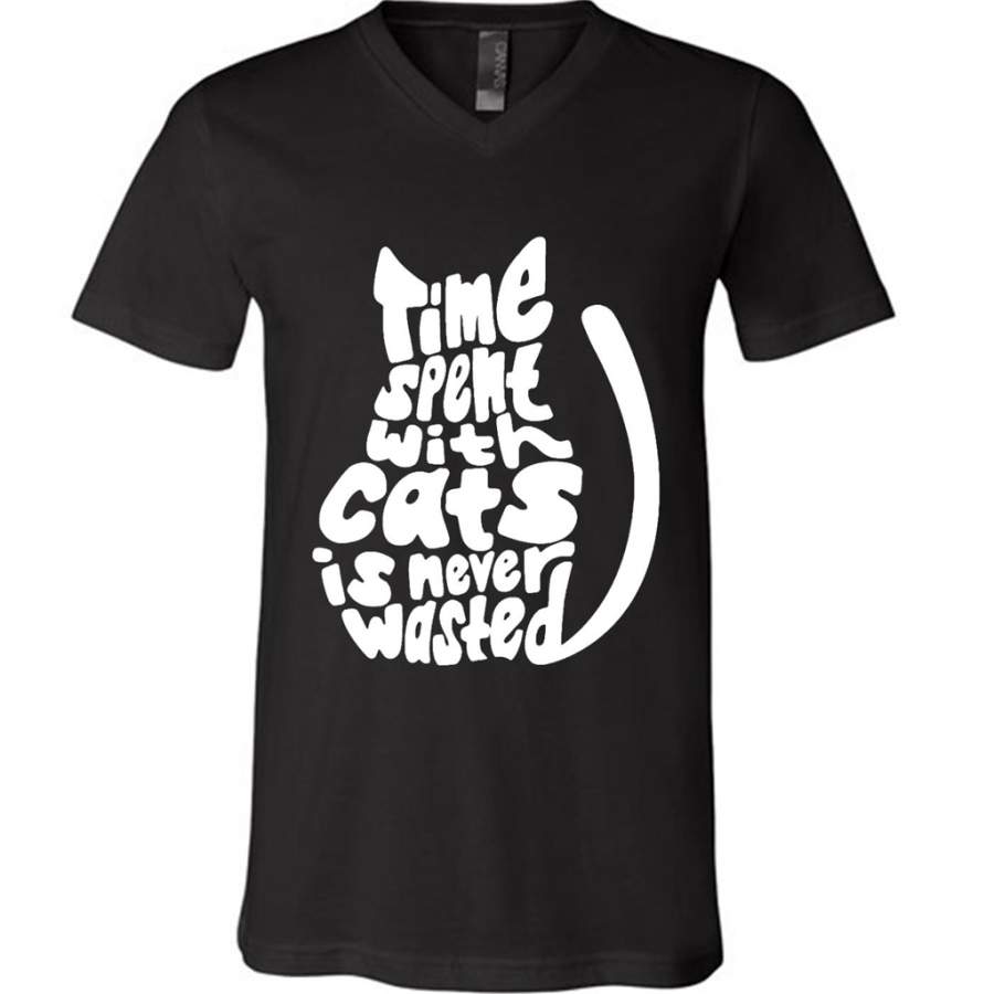 Time Spent With Cats Is Never Wasted, Cat Lover, Kitten Lover – Canvas Unisex V-Neck Shirt