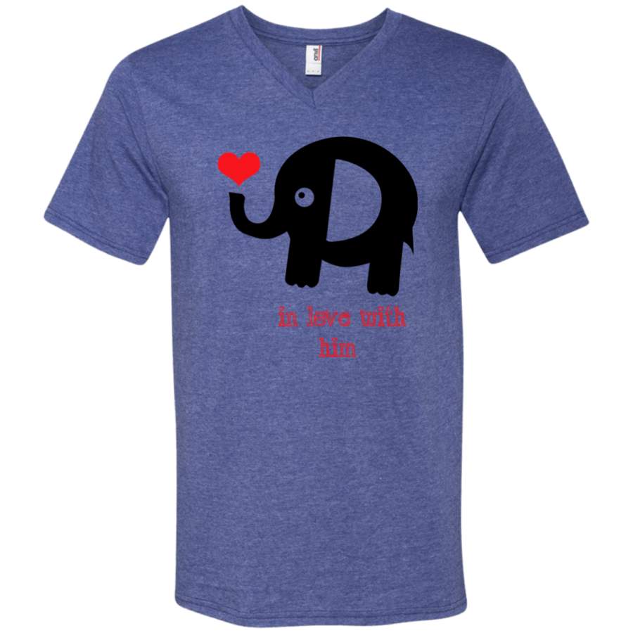 In love with him VALENTINES – Couple T Shirt 982 Anvil Men’s Printed V-Neck T-Shirt