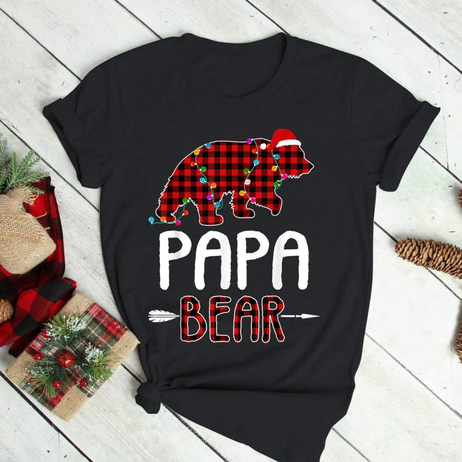 Red Plaid Papa Bear Christmas Pajama Tee Family Gifts T-Shirt