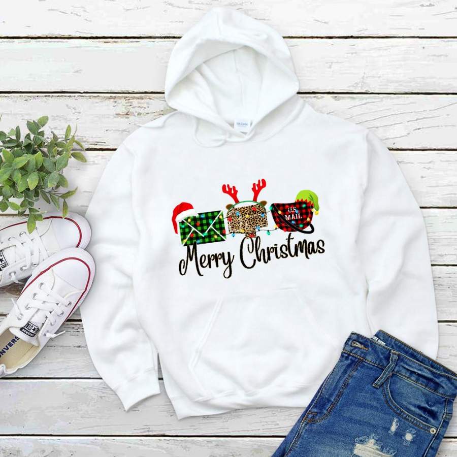 Chirstmas merry christmas reindeer hat santa hat plaid leopard colorful light white hoodie for men and women S-5XL