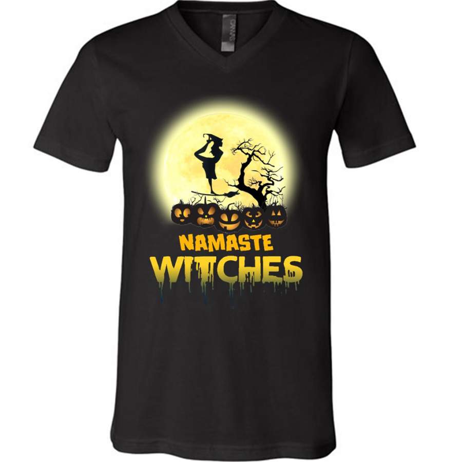 Yoga – Namaste Witches – Halloween Yoga – Canvas Unisex V-Neck Shirt