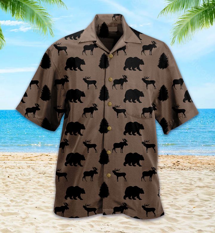 Rustic Bear And Moose Brown Hawaii Shirt Ha47292