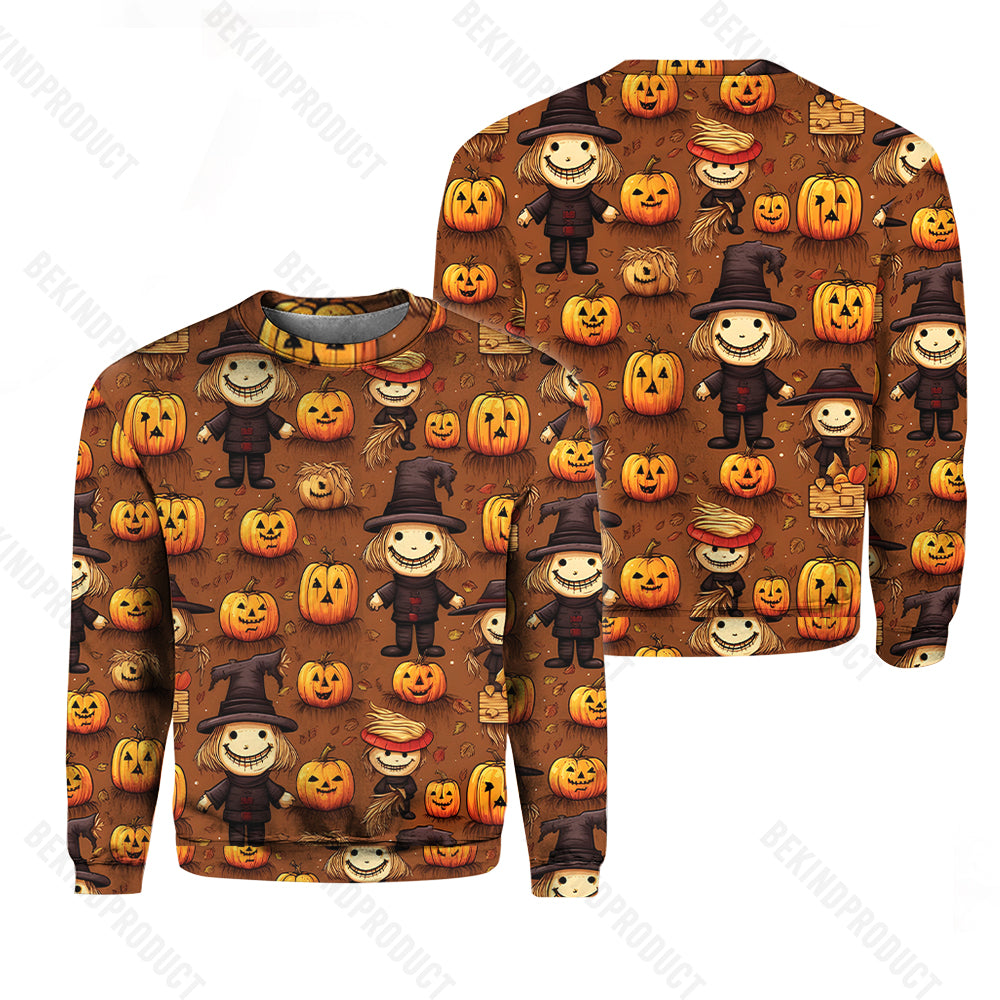 Vintage Fall Pumpkin Halloween Crewneck Sweatshirt All Over Print Sweatshirt For Women Sweatshirt For Men Swn1183