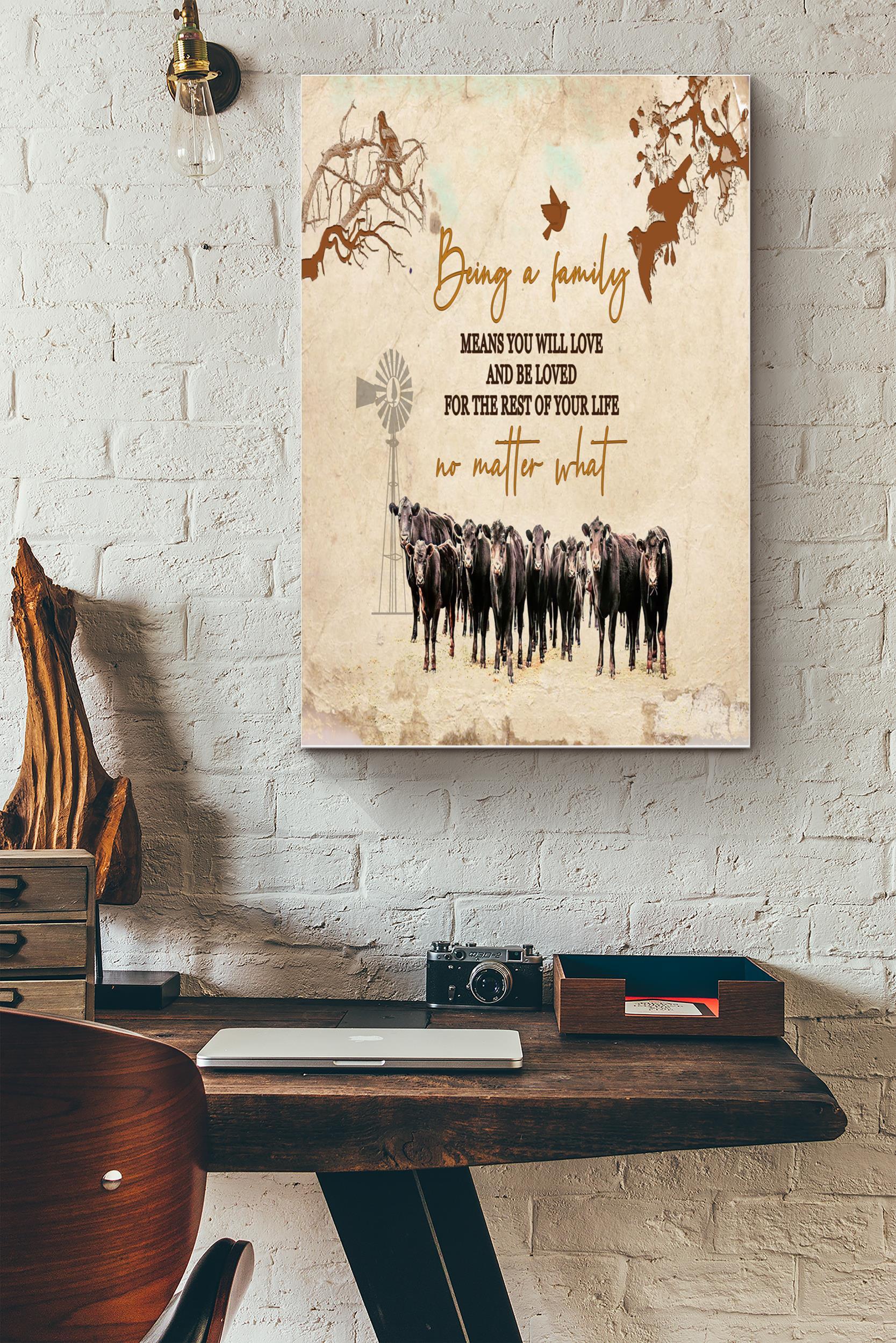 Being A Family Poster – Family Wall Art – Gift For Cow Lovers Relatives Son Daughter Dad Papa Mom Mother Home Decor (Unframed) Poster