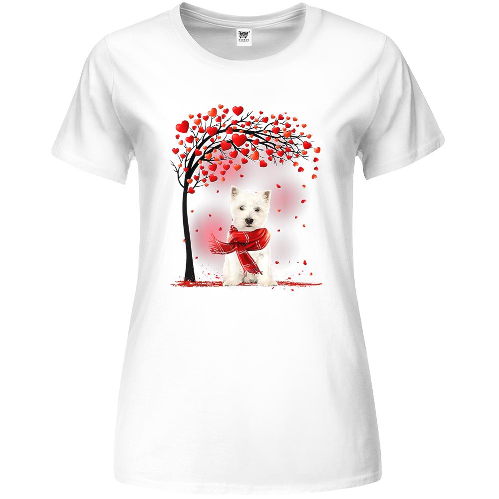 Valentines Day Westie Dog Tree Heart Puppy Dog Lover Premium Womens T Shirts