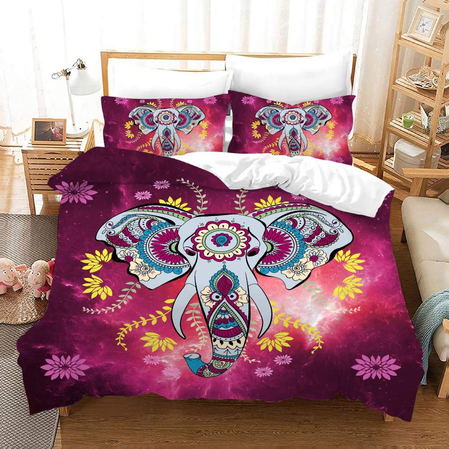 3D Rosy Floral Elephant Quilt Cover Set Bedding Set Duvet Cover Pillowcases JN 1082