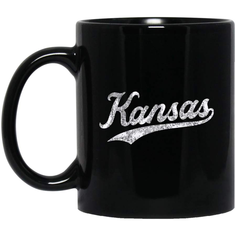 Vintage I Love Kansas Baseball Script Mug