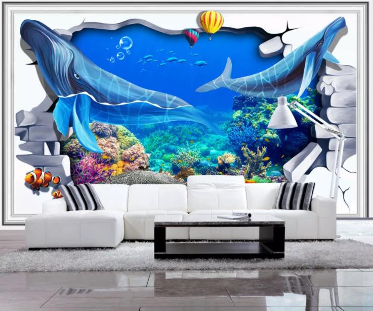 3D Ocean Shark Seaweed Blue Wall Mural Wallpaper Lll 122