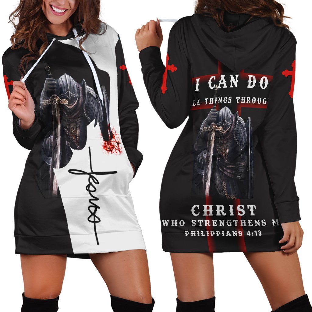 1 I Can Do All Things Through Christ Who Strengthens Me Knight Christian Jesus Hoodie Dress