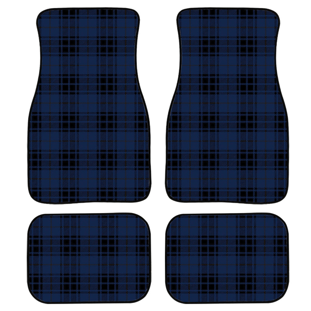 Blue And Black Tartan Pattern Print Front And Back Car Floor Mats, Front Car Mat