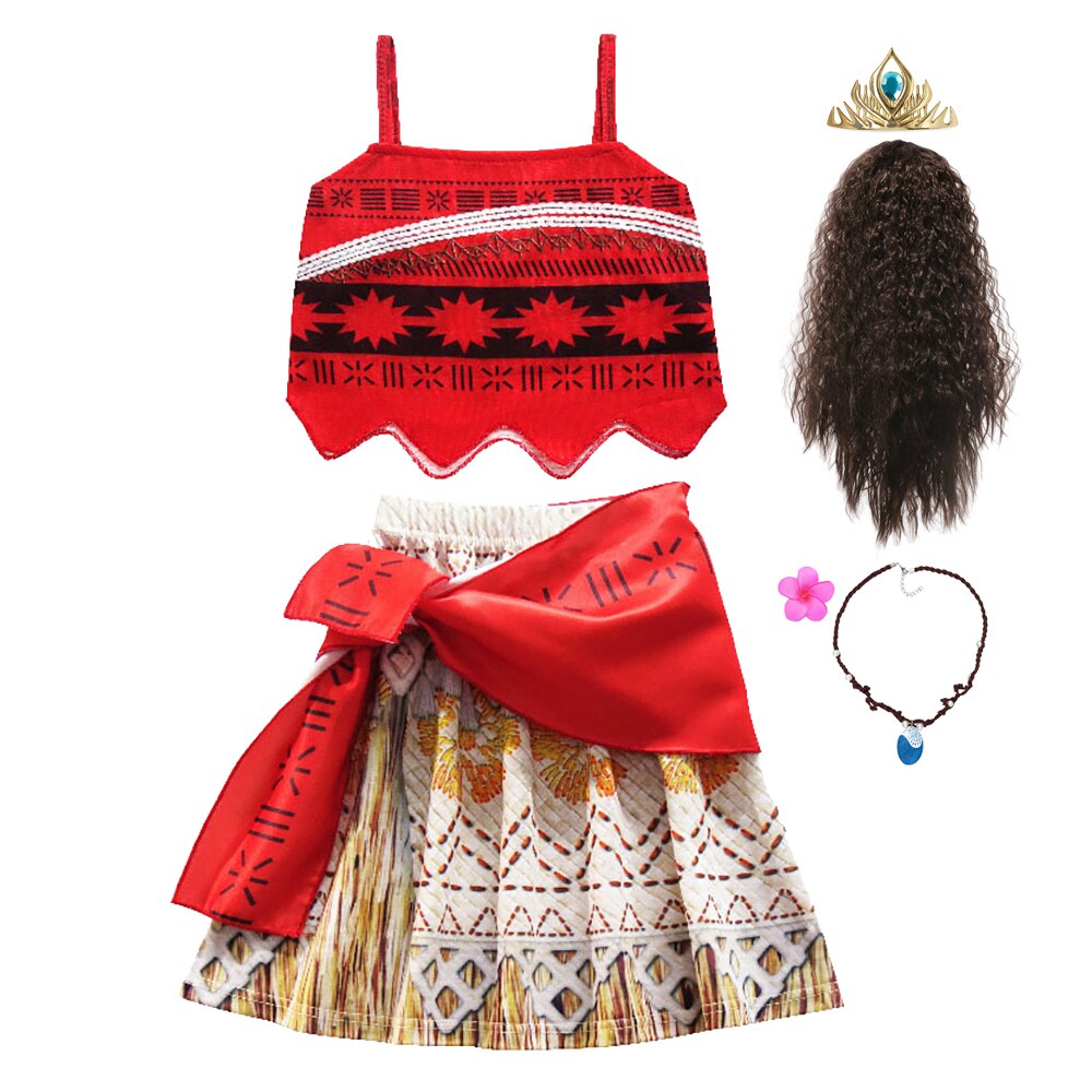 2020 Princess Girls Moana Dress Cosplay Costume for Children dress Costume with Necklace Christmas Costumes for Kids Girls Gifts alx